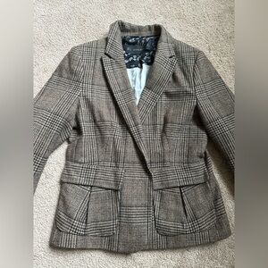 Zara Brown Wool Plaid Blazer